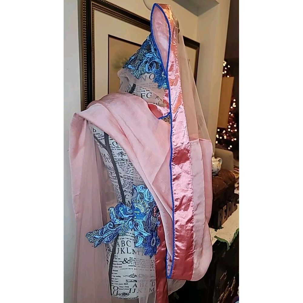 Vintage Heavy Bridal Dupatta Peach Long Hijab‎ Embroidered Veil - Picture 9 of 10